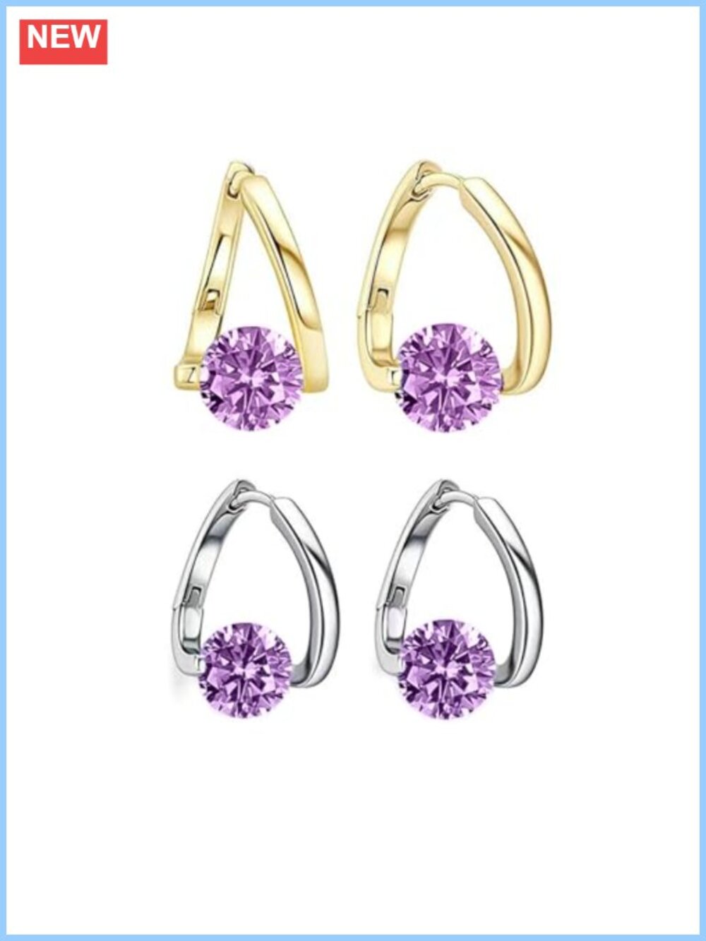 2 Pairs Lymphvity Germanium Hoop Earrings Cubic Zirconia Hypoallergenic Women